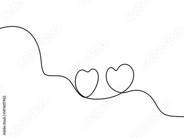 Fototapeta Flowing Romantic Love One Endless Loop Line Drawing. Continuous Line Heart Shape Connection. Minimalist Two Heart Monoline Art. 