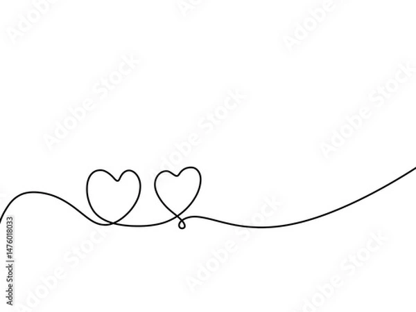 Fototapeta Minimalist Two Heart Monoline Art. Flowing Romantic Love One Endless Loop Line Drawing. Continuous Line Heart Shape Connection. 