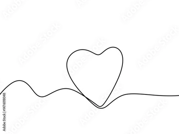 Fototapeta Flowing Romantic Love One Line Drawing. Continuous Line Heart Shape Connection. Minimalist Heart Monoline Art. 