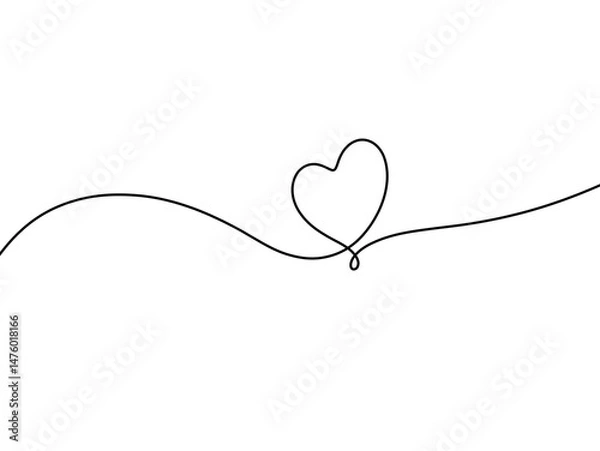 Fototapeta Minimalist Heart Monoline Art. Flowing Romantic Love One Line Drawing. Continuous Line Heart Shape Connection. 