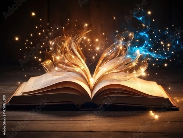 Fototapeta "An Intimate View of an Open Book Resting on a Table"