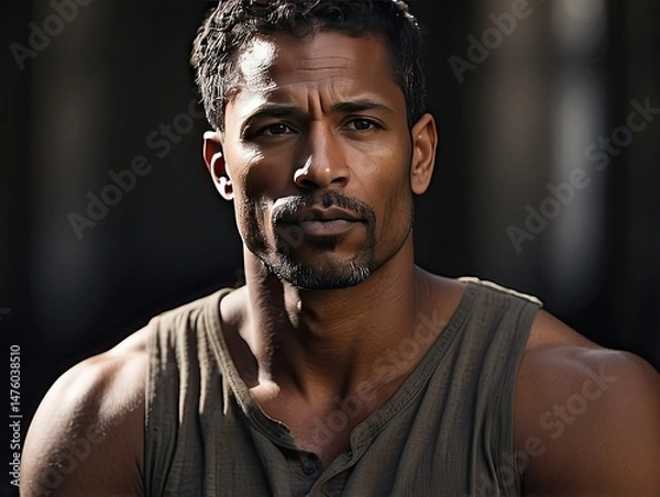 Obraz "Black and White Portrait of a Man with Geometric Shapes"