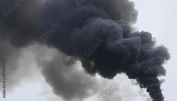 Fototapeta Dense black smoke billowing into the sky, indicative of industrial pollution.