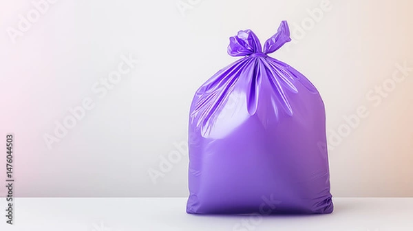 Obraz A vibrant purple garbage bag against a neutral background, emphasizing waste management and recycling awareness