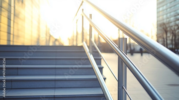 Obraz Wide-angle view of outdoor stairs leading to a building, showcasing architectural beauty in a bright and inviting setting