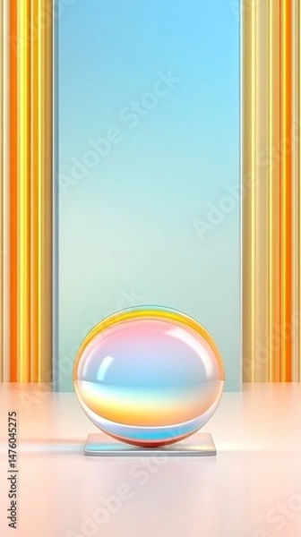 Fototapeta Abstract backdrop with oval sphere, stripes, and light blue background