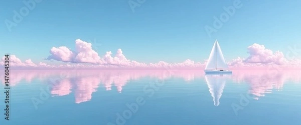 Fototapeta Serene pastel seascape with sailboat