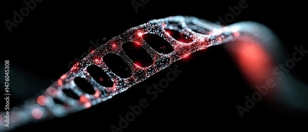 Fototapeta Abstract, intricate illuminated strand, a digital representation with red and white light against a black backdrop
