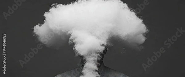 Fototapeta Cloud Head Person with a cloud obscuring their face in monochrome