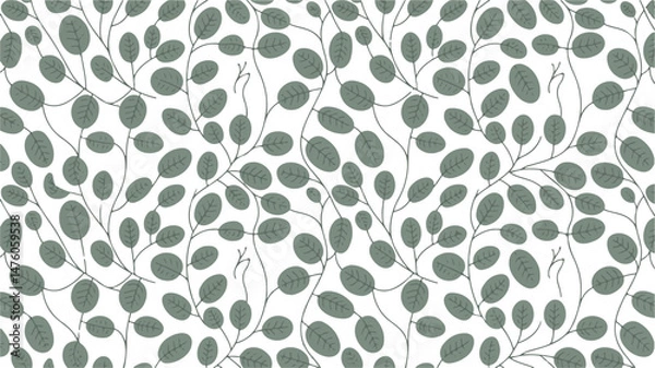 Fototapeta Leaf vines seamless repeating pattern on a pure white background