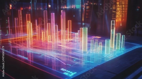 Obraz Neon Cityscape Data Visualization: Futuristic Financial Market Display
