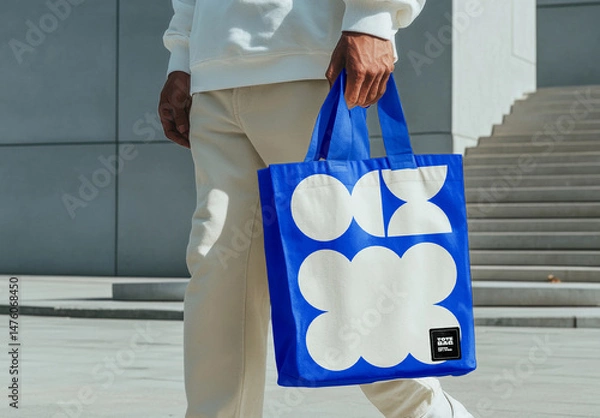 Obraz Tote Bag Mockup Held by Man in Urban Scene