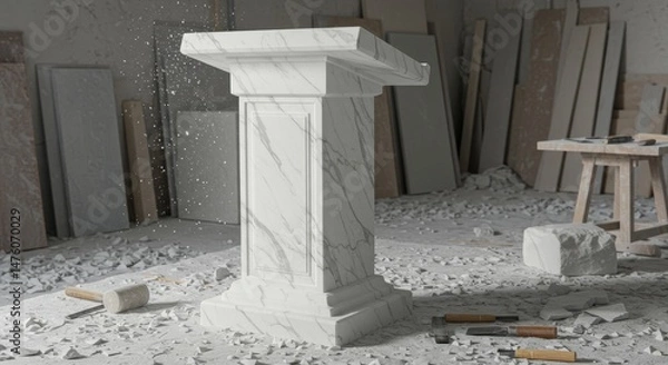 Fototapeta Marble Lectern Creation: A Sculptor's Workshop in Progress