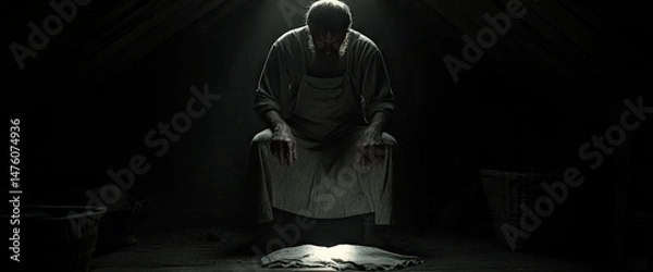 Fototapeta Man in dark attic