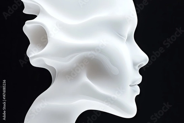 Fototapeta Abstract, smooth white face profile on black