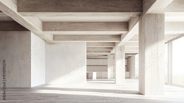 Obraz Empty modern interior with wood beams and columns.
