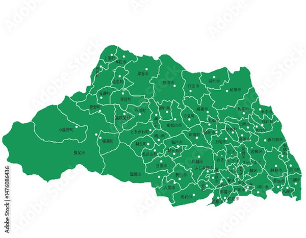 Obraz 埼玉県　地図　グリーン　斑点　イラスト