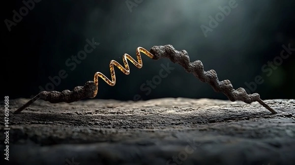 Fototapeta Spiral structure on a dark surface.  Detailed view of a complex spiral form