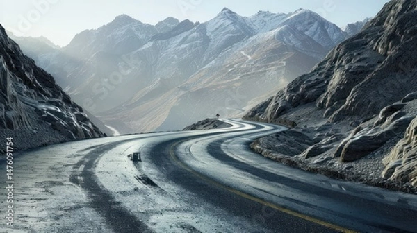Obraz A winding road curved with trees in the background