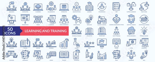 Obraz Learning and training icon collection set with teacher, coaching, upskilling, reskilling, problem solving
