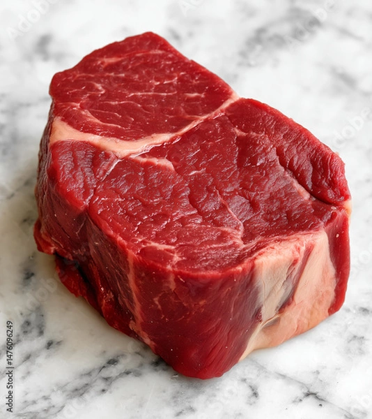 Fototapeta Raw filet mignon steak on marble surface, close-up of fresh beef cut