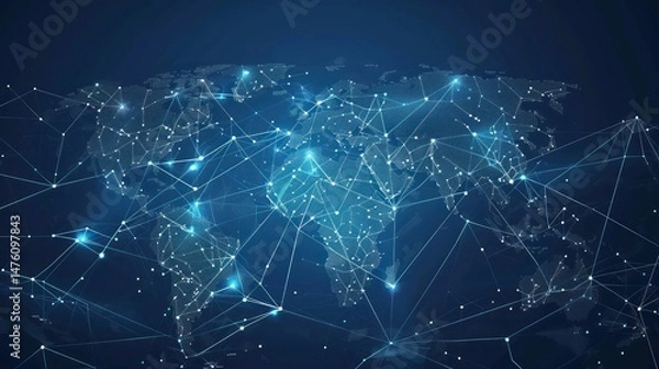 Fototapeta Virtual world map dots and lines composition for global business network connection