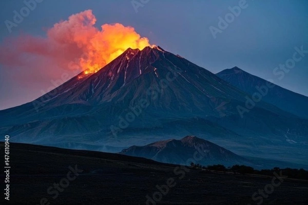 Fototapeta arafed mountain with a red and orange cloud in the sky