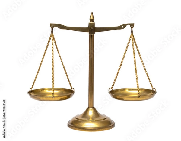 Fototapeta Golden Brass Scales of Justice on Transparent Background
