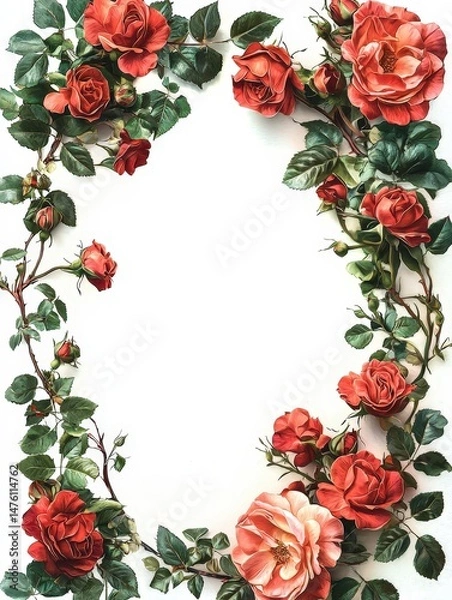 Fototapeta Rose border frame framing element on white background