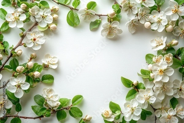 Fototapeta Spring border frame framing element on white background