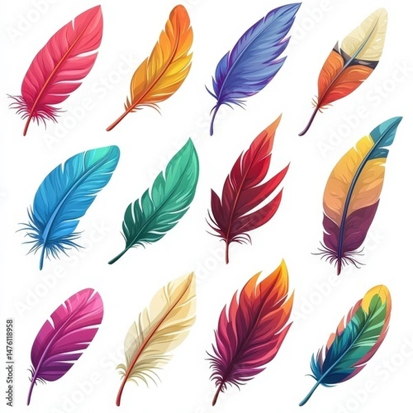 Fototapeta Feather icon set cut out isolated on white background