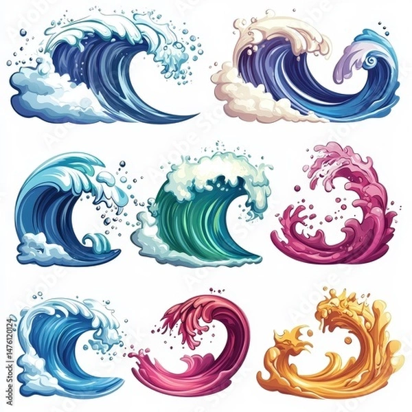 Fototapeta Wave icon set cut out isolated on white background