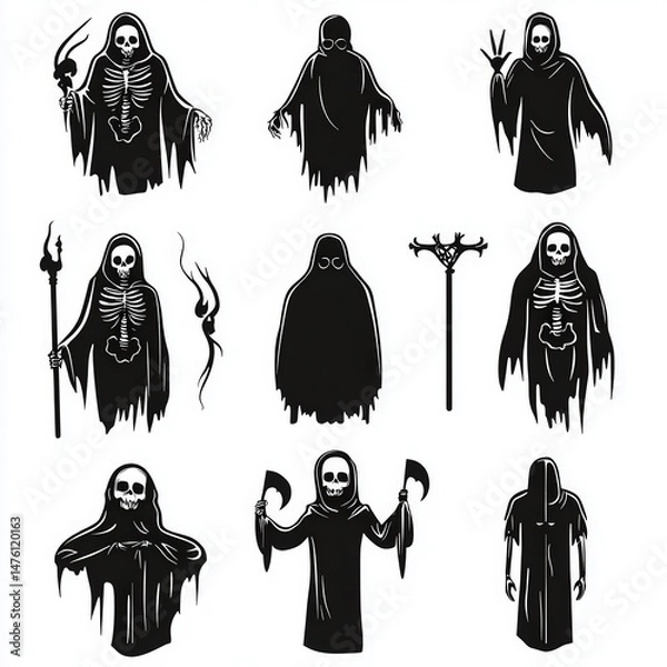 Fototapeta Death icon set cut out isolated on white background