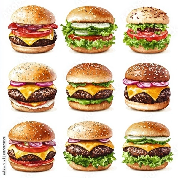 Fototapeta Burger icon set cut out isolated on white background