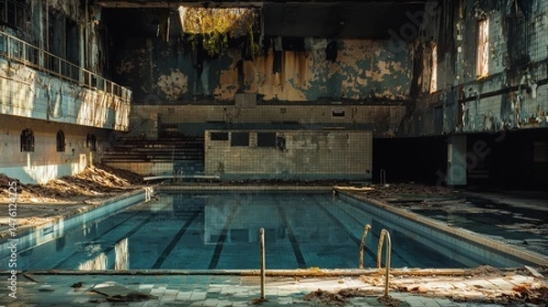 Fototapeta Abandoned swimming pool interior slung derelict forsaken outcast