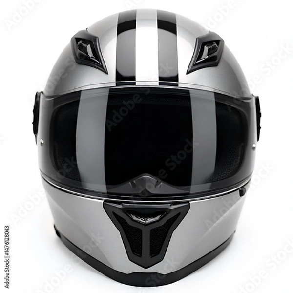 Fototapeta Metallic Rider Protection Silver Motorcycle Helmet Front View Generative AI