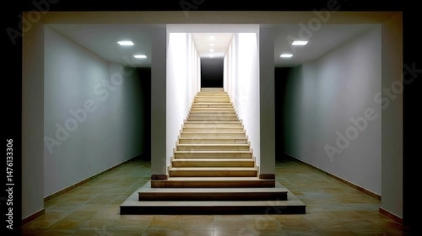 Fototapeta Brightly Lit Staircase Descending into Darkness