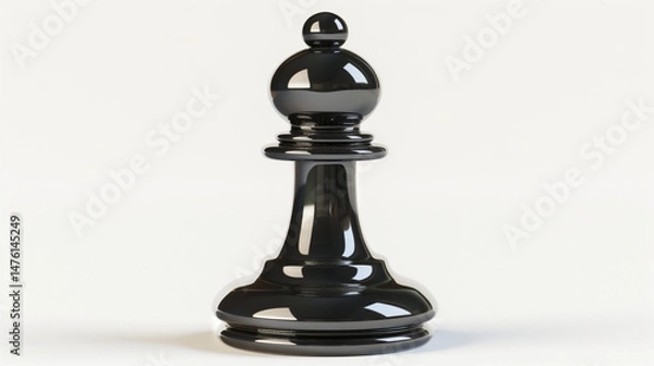 Fototapeta A shiny black chess bishop piece isolated on a clean white background. A symbol of strategy and intellectual games.