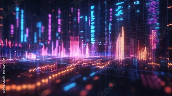 Obraz Neon Digital Cityscape: A Futuristic Data Visualization