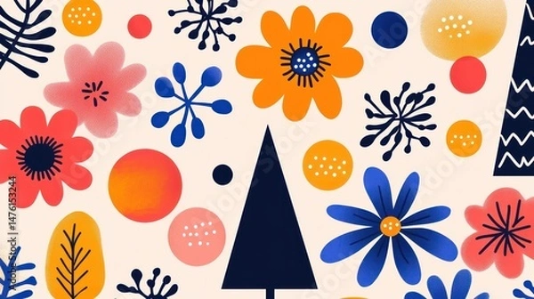 Fototapeta Colorful floral and geometric pattern design.