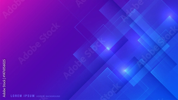 Obraz Abstract background features overlapping translucent rectangles layered with lines and luminous highlights over vibrant gradient from magenta to deep blue