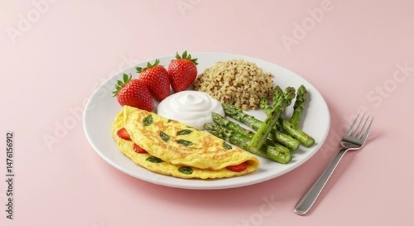 Fototapeta Healthy meal bowl with vegetables and egg