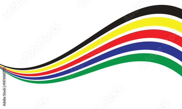 Fototapeta  simple abstract graphic featuring multiple curved lines in red, green, blue, yellow, and navy blue colours hues against a clean white backdrop.