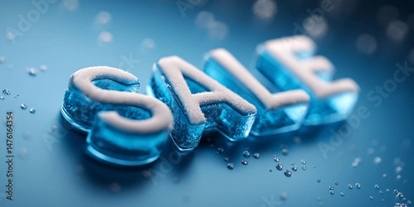 Fototapeta A blue background with a large white letter "SALE" in the center. The letter is surrounded by a snow-like texture, giving it a wintery and festive appearance.