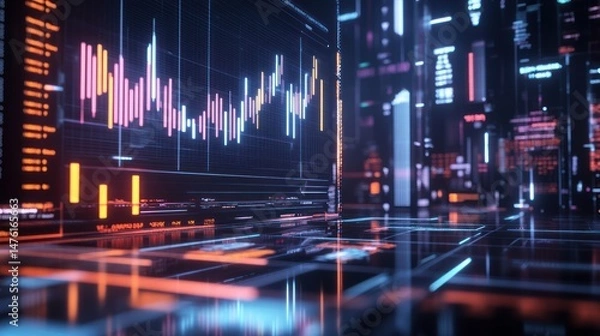 Obraz Futuristic Financial Data Visualization: Abstract Stock Market