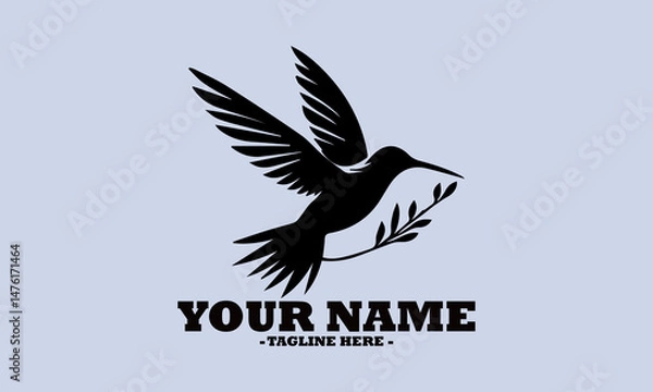 Fototapeta Silhouette vector illustration of hummingbird flying with wings fully spread expressing freedom and grace in minimalist design and logo vector hummingbird design