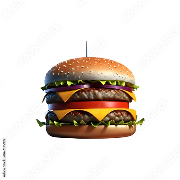 Fototapeta Fresh fast food hamburger explosion on Blank PNG background