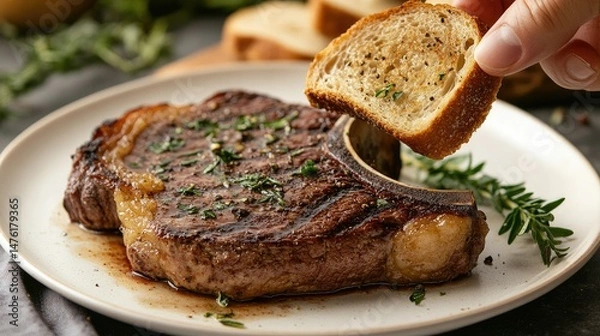Fototapeta A close-up of a black plate featuring a gourmet dish of thinly sliced meat, garnished with onions and a creamy sauce.