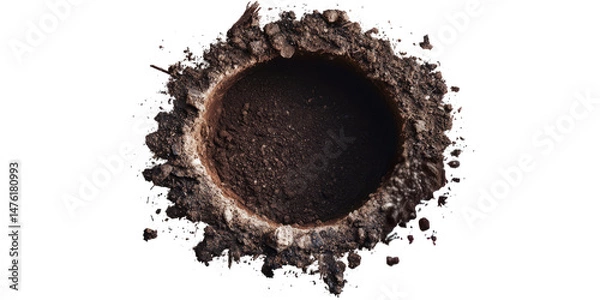 Fototapeta Hole in ground isolated. Deep earth nature land surface texture, dig, pit, burrow, soil	
