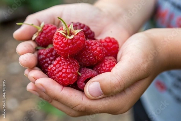 Fototapeta raspberries in hand